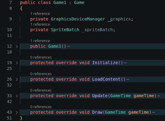 showing the initial state of the Game1 class