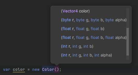 showing some of the overloads that the Color struct have