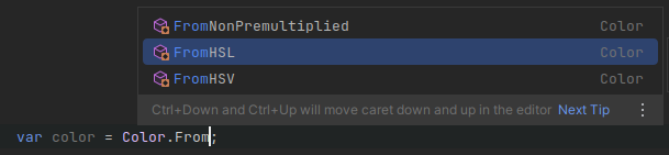 showing the static methods useful for creating new colors