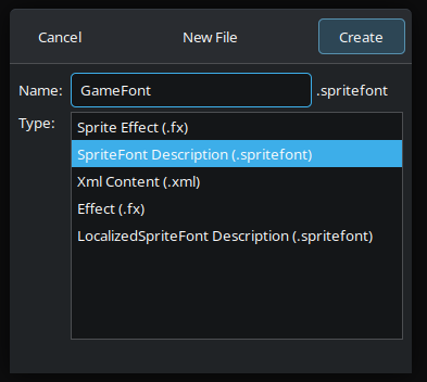 creating a spritefont named as GameFont