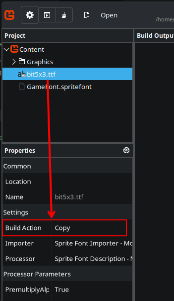 importing the font and changing the build action